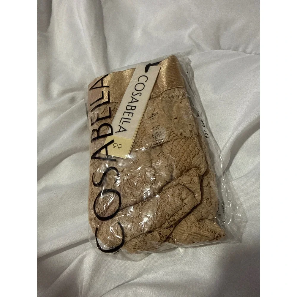 Cosabella Never Say Never Lace Trunk Shorts‎ Nude Beige Size L NEW